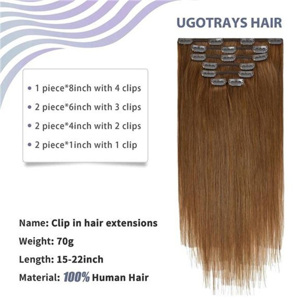 Clip in Hair Extensions, Chestnut Brown Hair Extensions 15 Inch Double Weft 70g - Picture 4 of 6